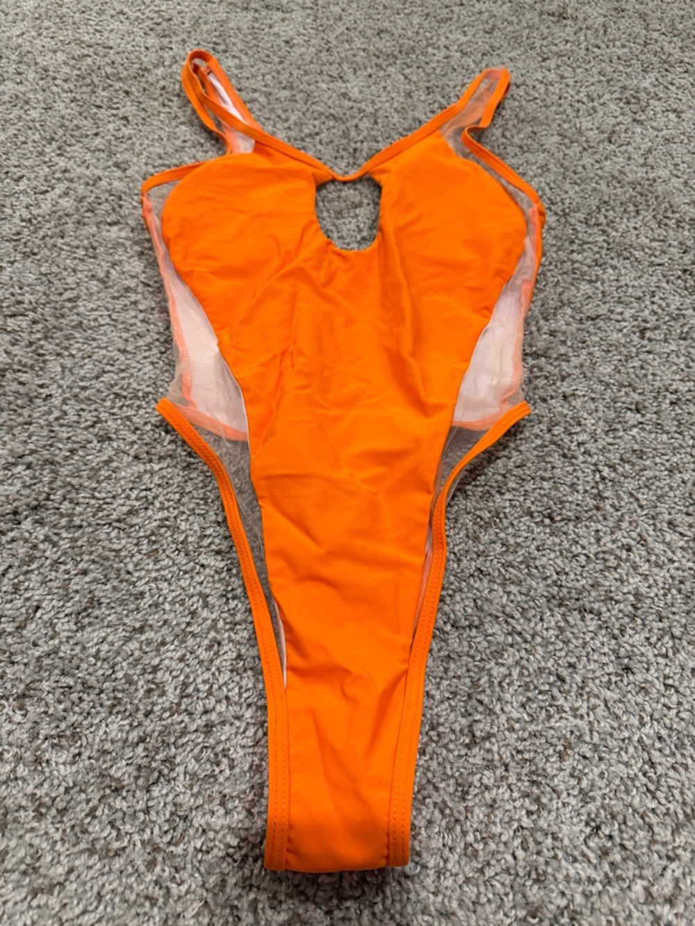 Neon Orange Women's One-Piece Swimsuit with Sheer Side Panels